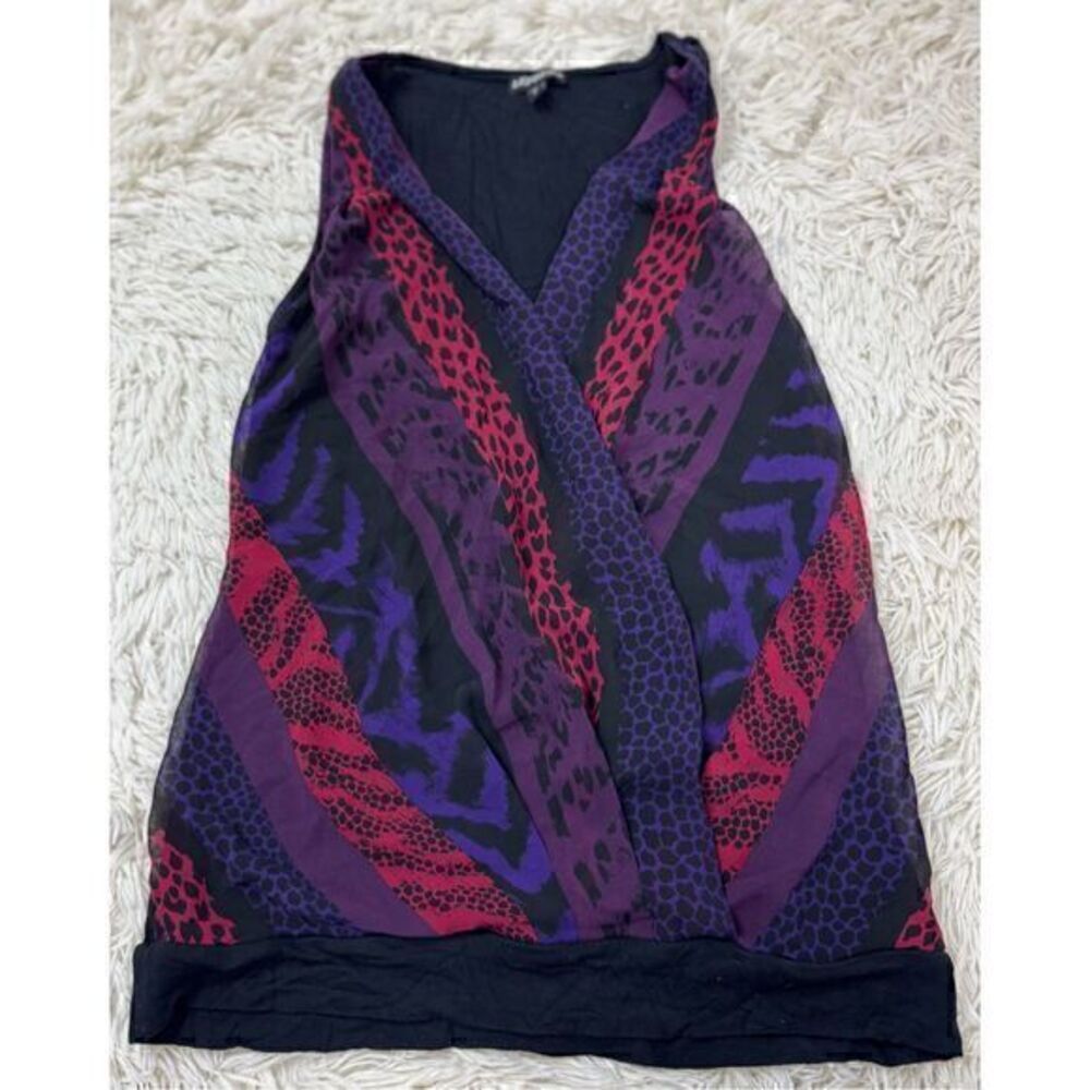 Adorable Black, Purple & Red Animal Print Sleeveless Blouse by Express size Smal